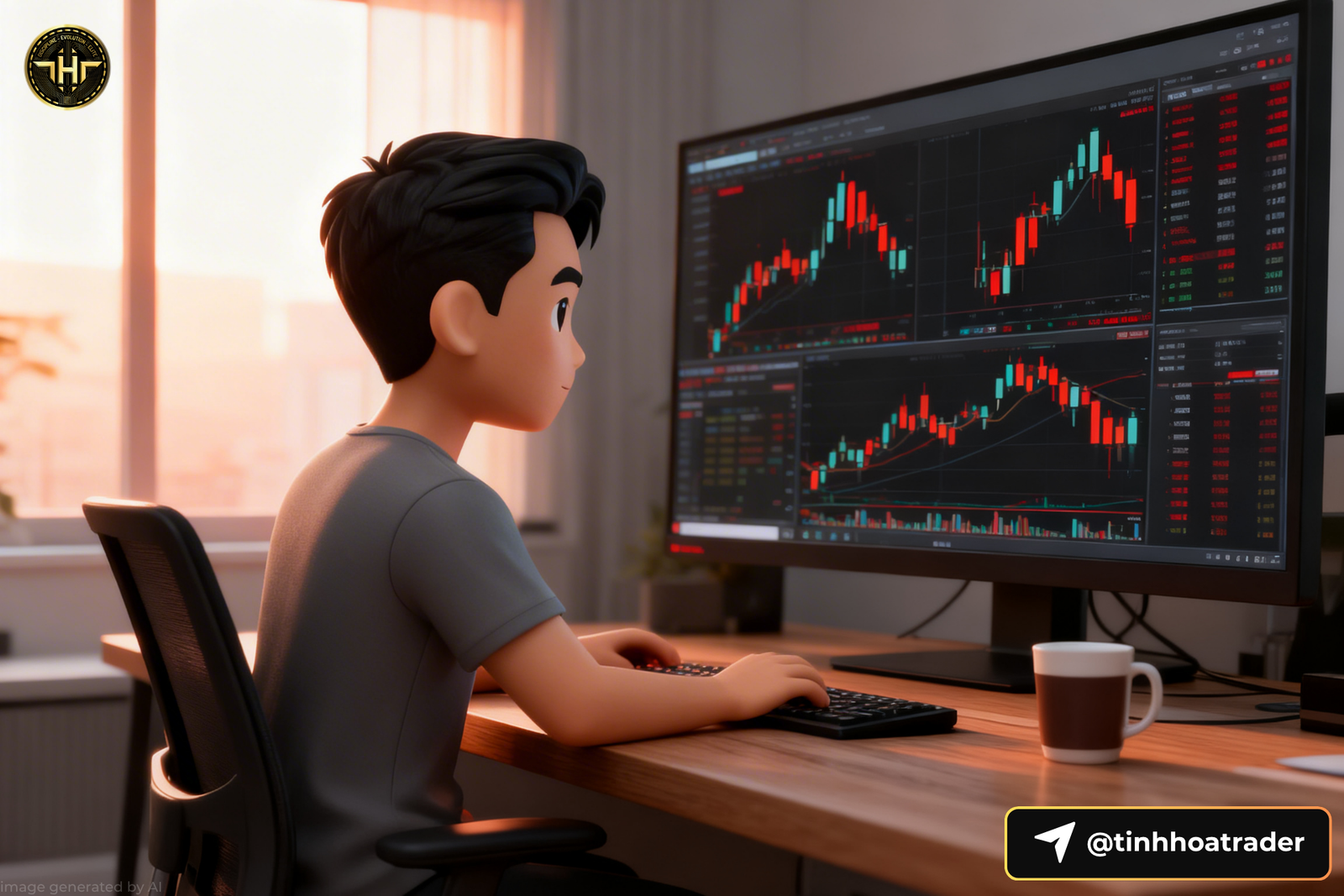 trader người Việt ngồi phân tích biểu đồ giao dịch trên màn hình