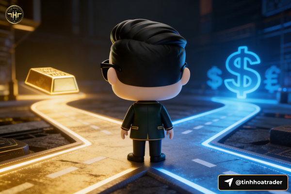 Giao Dịch Vàng và Forex Khác Nhau Ở Điểm Nào? So Sánh Chi Tiết Người trader đứng ở ngã rẽ quyết định giữa vàng và forex