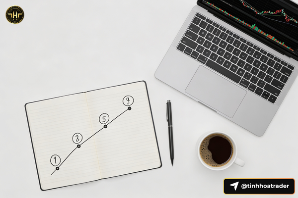 Có Nên Chơi Forex Không? Sự Thật 70% Người Mới Bỏ Qua Lộ trình học forex từng bước trên bàn làm việc với sổ tay và laptop