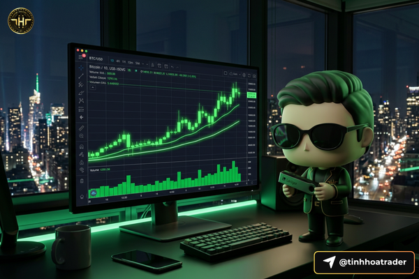 Màn hình giao dịch crypto hiển thị biểu đồ Bitcoin đang chạy vào ban đêm