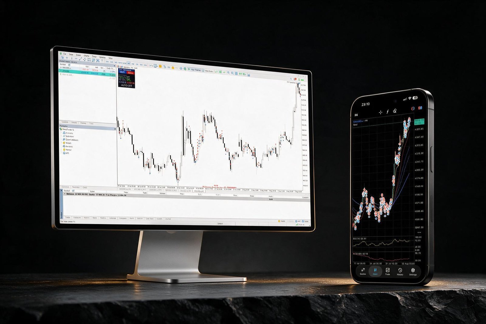 Demo giao diện bot THT Spider trên MetaTrader 5 và ứng dụng di động